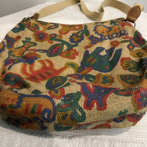 Vintage Burlap Ethnic Animal Crossbody Tote Bag Women’s Colorful Zipped - Picture 2 of 16